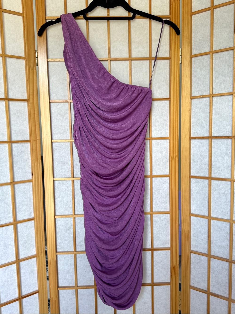 Lioness Purple One Shoulder Ruched Metallic Mini Dress Size S